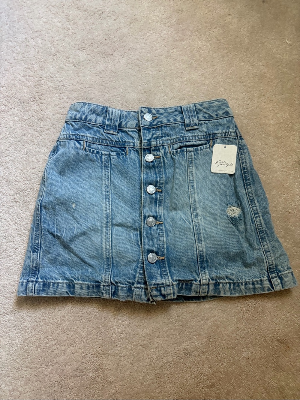 We The Free Light Blue Button-Front Denim Mini Skirt